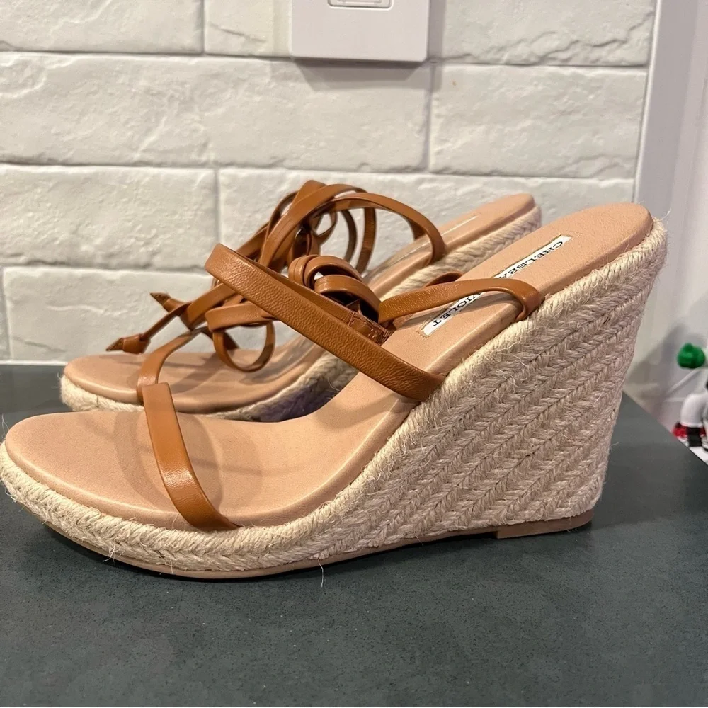 NWT Chelsea & Violet sz 8 Mriah brown leather strappy espadrille sandals
